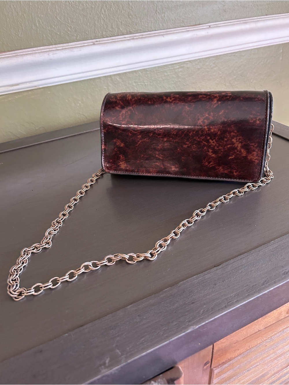 Vintage Midcentury Saks Fifth Avenue Tortoiseshell Handbag with Gold Chain Strap